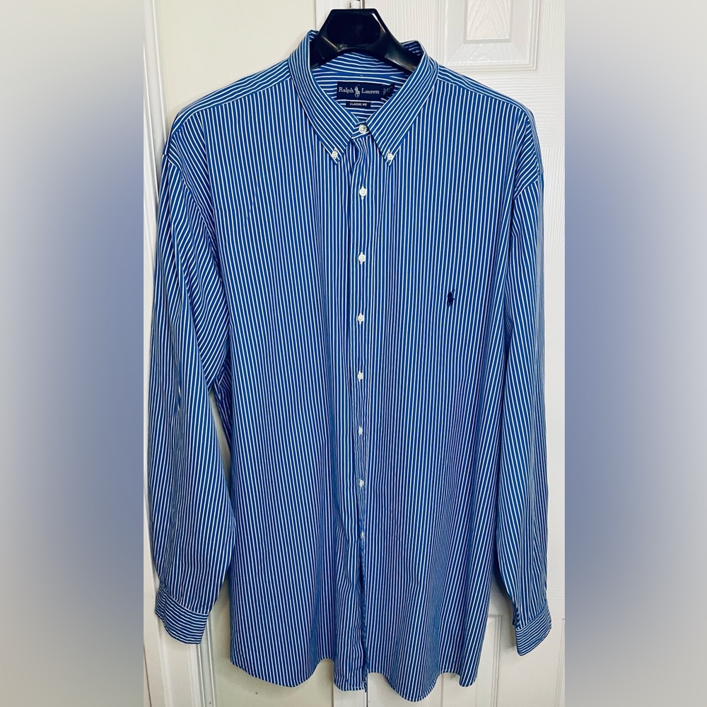 Ralph Lauren 4XTL Blue and White Casual Button Down Shirt
